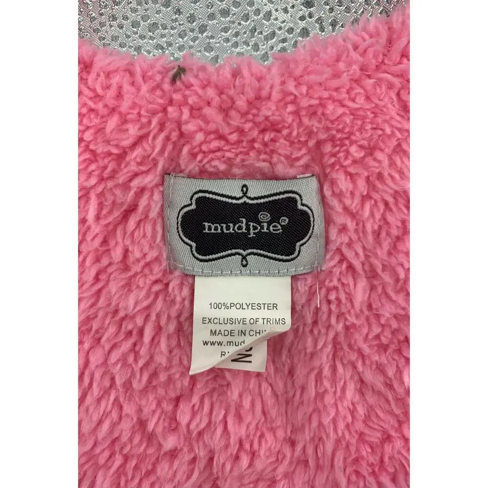 Mud Pie Pink Floral Textured 3D Flower Fleece Lined Baby Girls Bib
